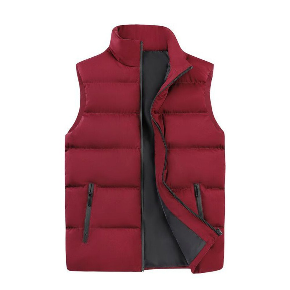 (wine red, M) Men's Autumn and Winter Casual Loose-Fit Down Cotton Vest, Plus Size Waistcoat Jacket
