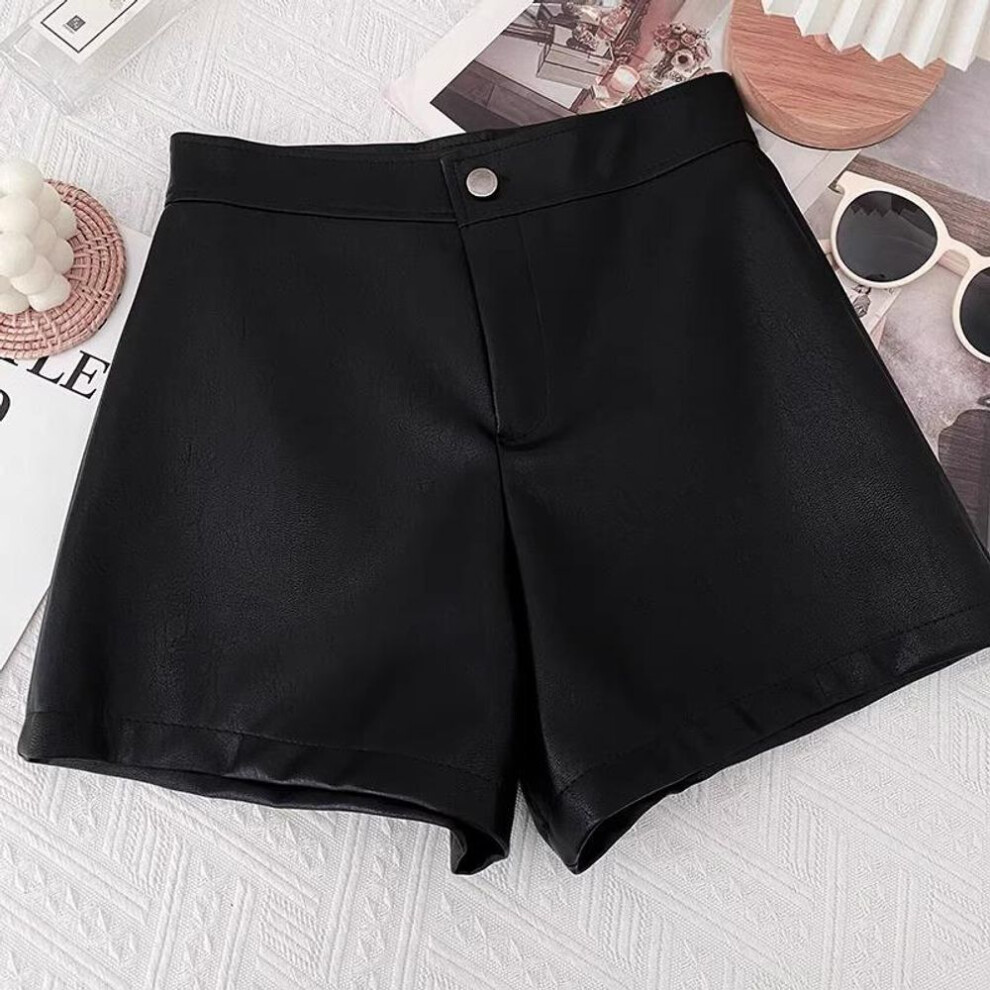 (black, S) Women's High-waist A-line Brown Pu Leather Shorts, Autumn/winter 2023 Collection