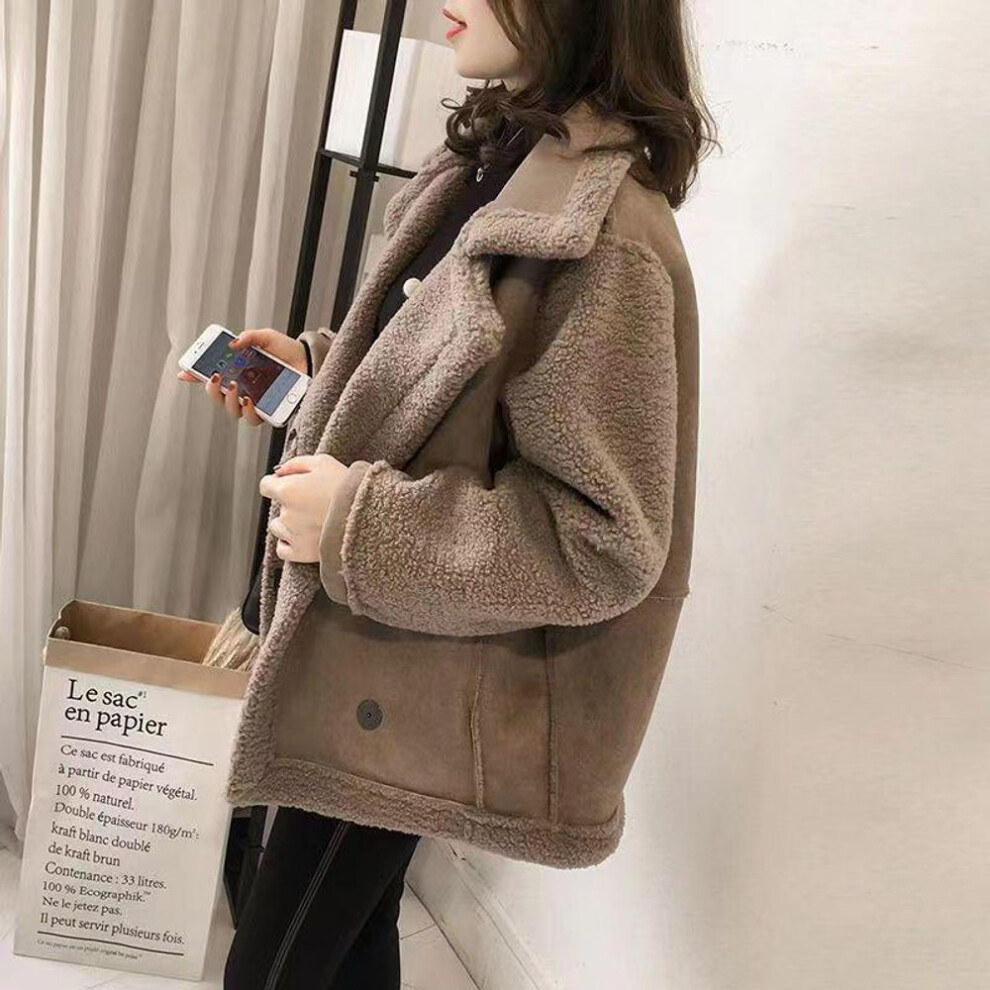 (coffee, L [100-120 catties]) Plus-size Women's Suede Fur Motorcycle Jacket For Autumn/winter