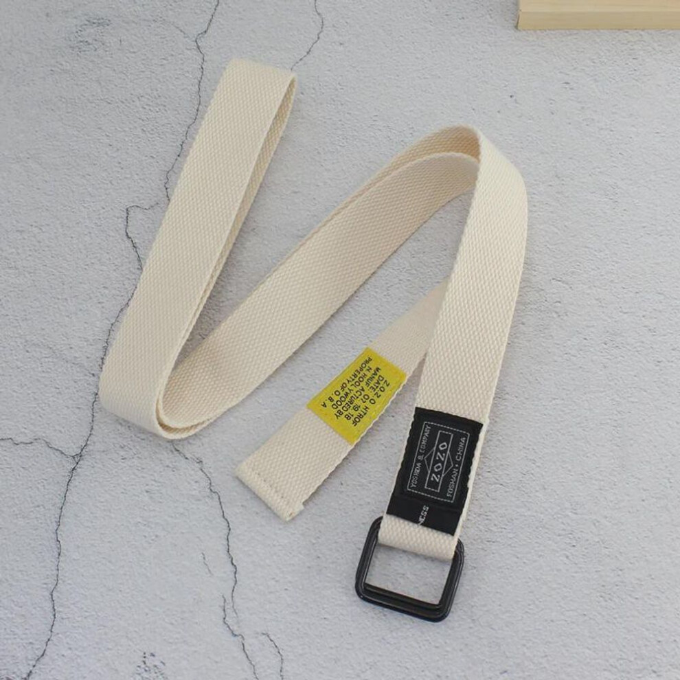(beige) Unisex Double Buckle Canvas Belt - Trendy and Adjustable for Teenagers and Adults, Perfect for Jeans