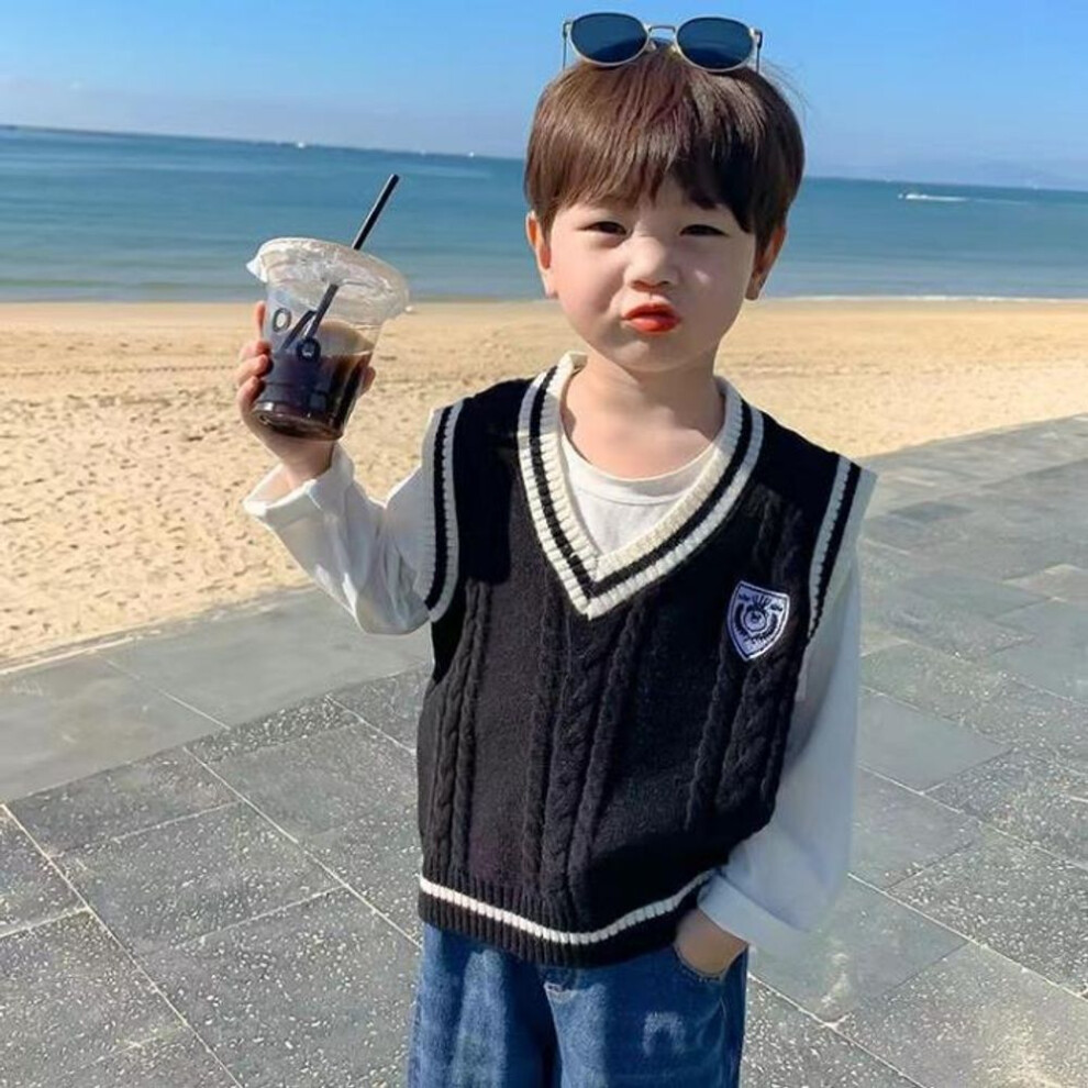 (black, 100) "Kids' College Style Knitted Vest: Autumn/Winter Sweater for Boys & Girls