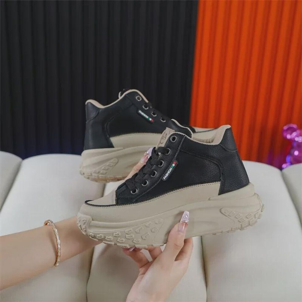 (black, 40) "2023 Autumn High-top White Platform Sneakers: Trendy Korean-style For Women