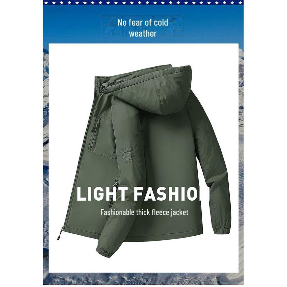 (green, 5XL) Men's Plus Size Waterproof Breathable Jacket - Medium to Long Style, Thick Velvet for Autumn & Winter Outdoor Wear