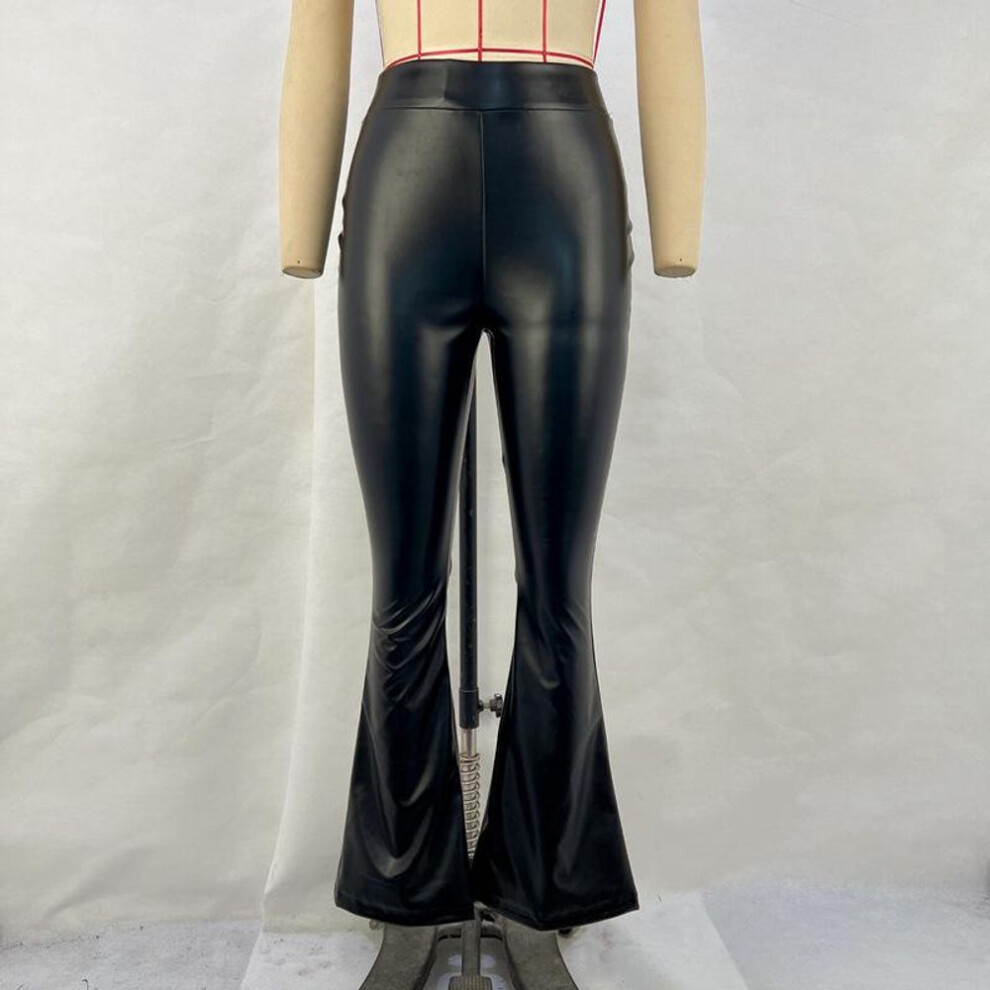 (black, Medium) "2024 Winter High Waist Black Shiny PU Leather Flared Pants for Women