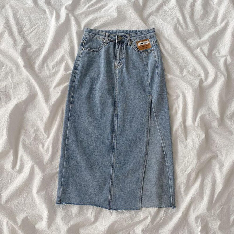 (light blue, Medium) "2021 Summer Women's High Waist Side Slit Denim A-Line Skirt - Trendy Slim Fit