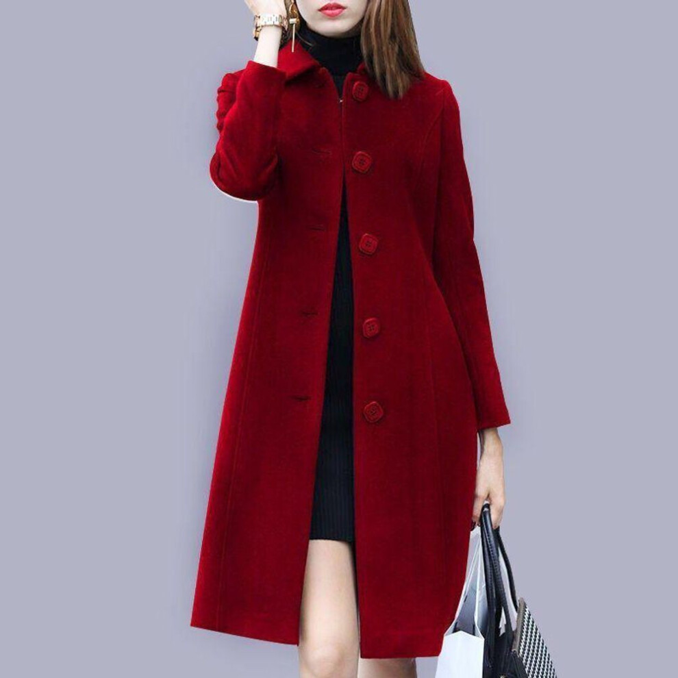 (wine red, 2XL) 2025 Hepburn Style Women's Slim Medium And Long Wool Coat, Plus Sizes Available