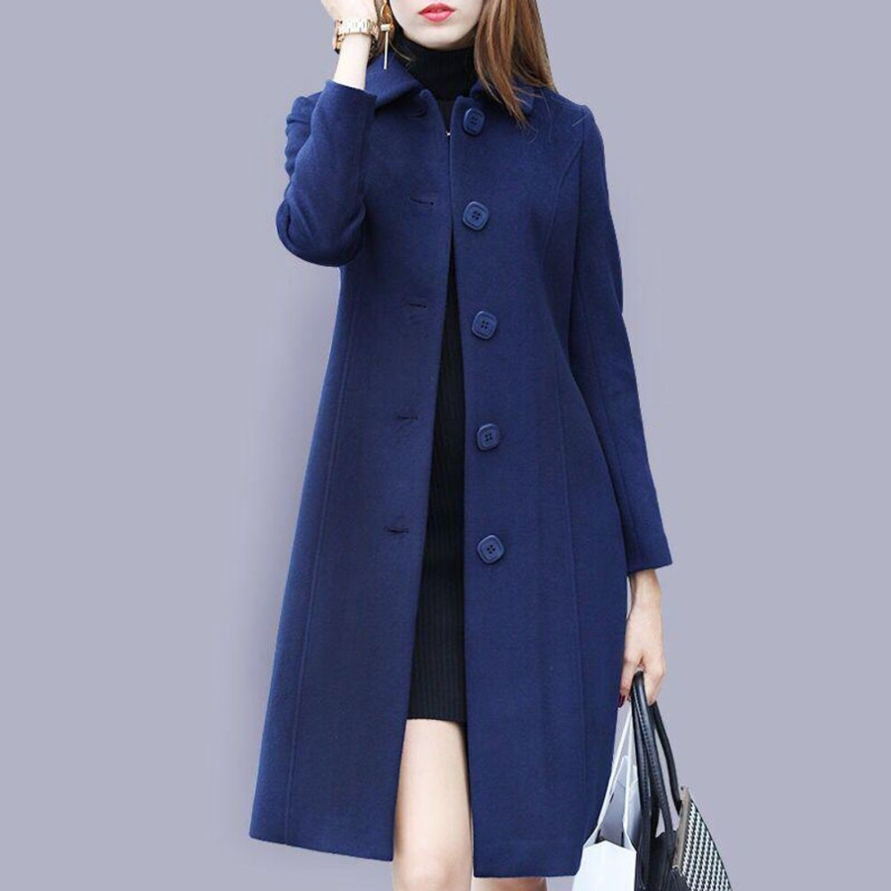 (navy blue, XL) 2025 Hepburn Style Women's Slim Medium And Long Wool Coat, Plus Sizes Available