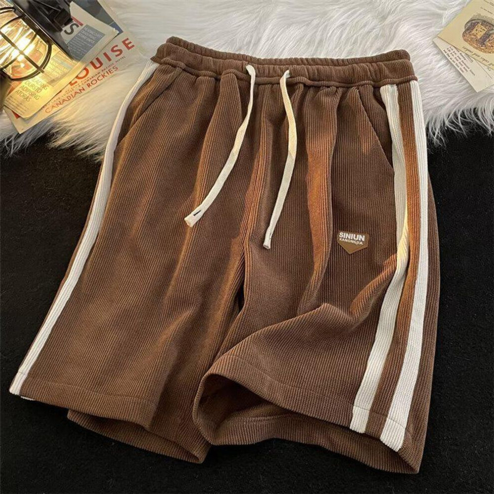 (dark brown, 2XL) Men's Trendy Striped Summer Shorts - High Street Style, Sports, Beach, All-Match Casual Pants for Couples