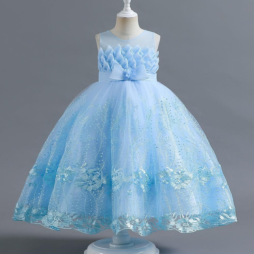 (sky blue, 130 cm) "2023 Stylish Girl's Dresses: Puffy Princess Skirts & Flower Girl Wedding Attire For Piano Performances