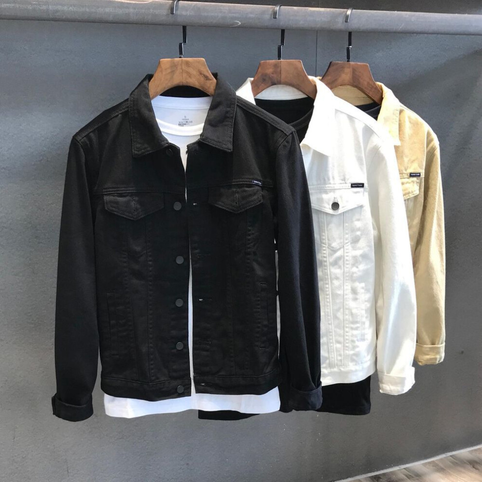 (black, 2XL) Men's White Denim Jacket - Spring/Autumn Korean Style, Trendy Casual Workwear
