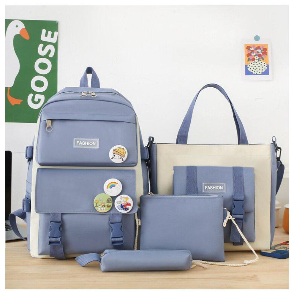 (blue) "Large Capacity Korean Style Backpack for Girls - Forest Design, Perfect for Elementary and Junior High School Students