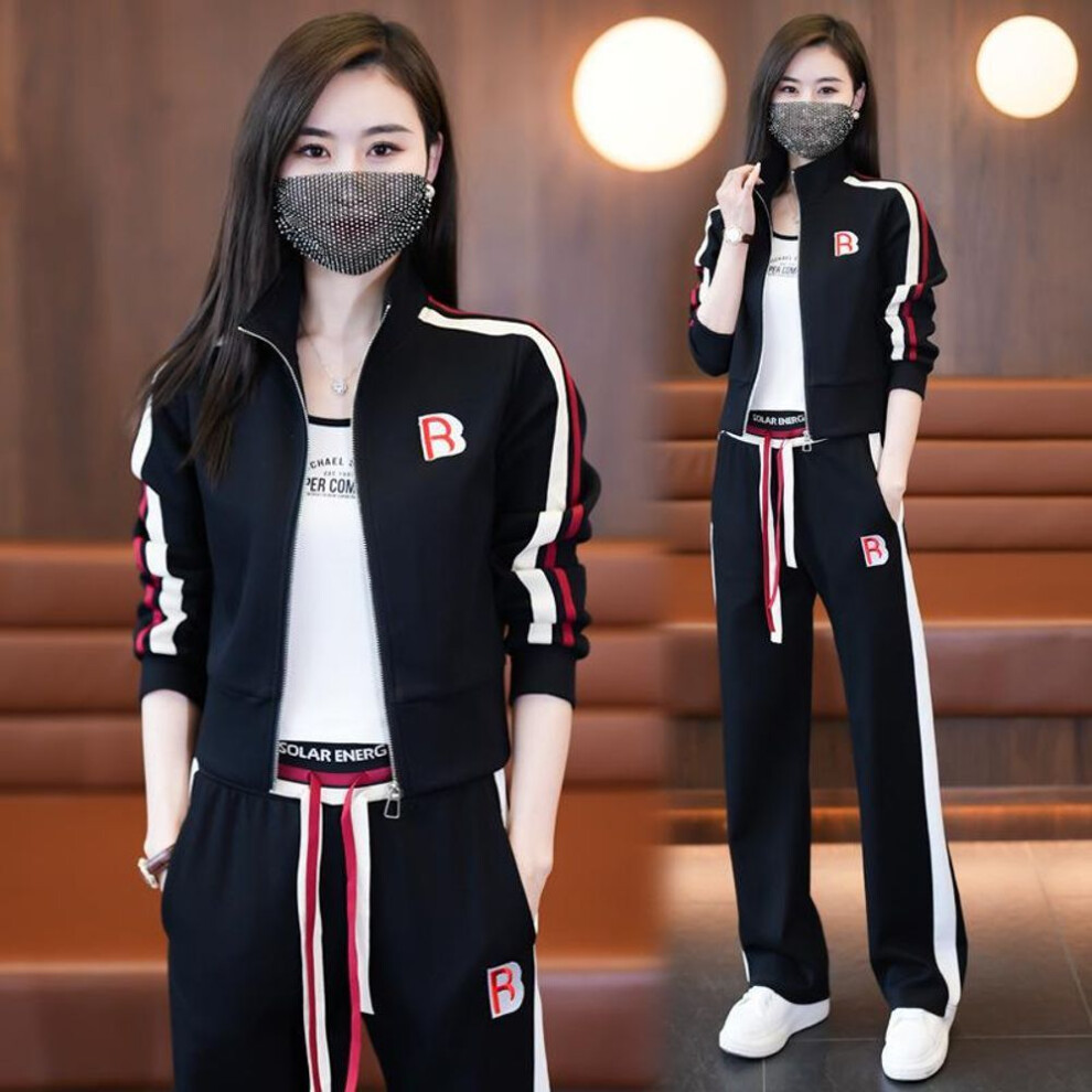 (black, M) Women's Casual Loose Sports Suit - 2024 Spring/autumn Style: Trendy Age-defying Sweater & Wide-leg Sweatpants Set