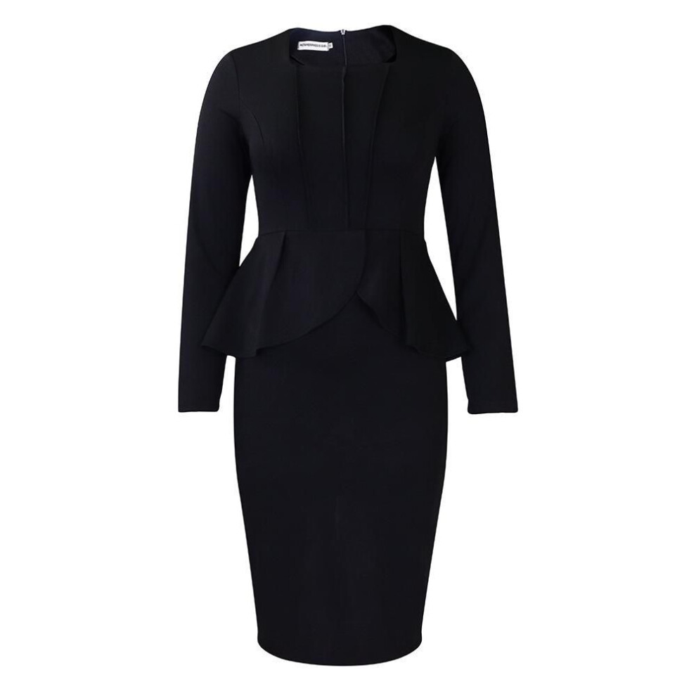 (black, XXXL) Elegant Ruffled OL Long Sleeve Dress for Women - Autumn/Winter Collection