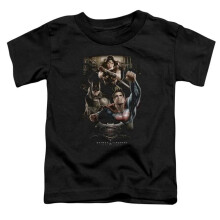 Trevco Sportswear BVS172-KT-1 Batman vs Superman Three In Action Toddler Short Sleeve T-Shirt, Black - Large 4T