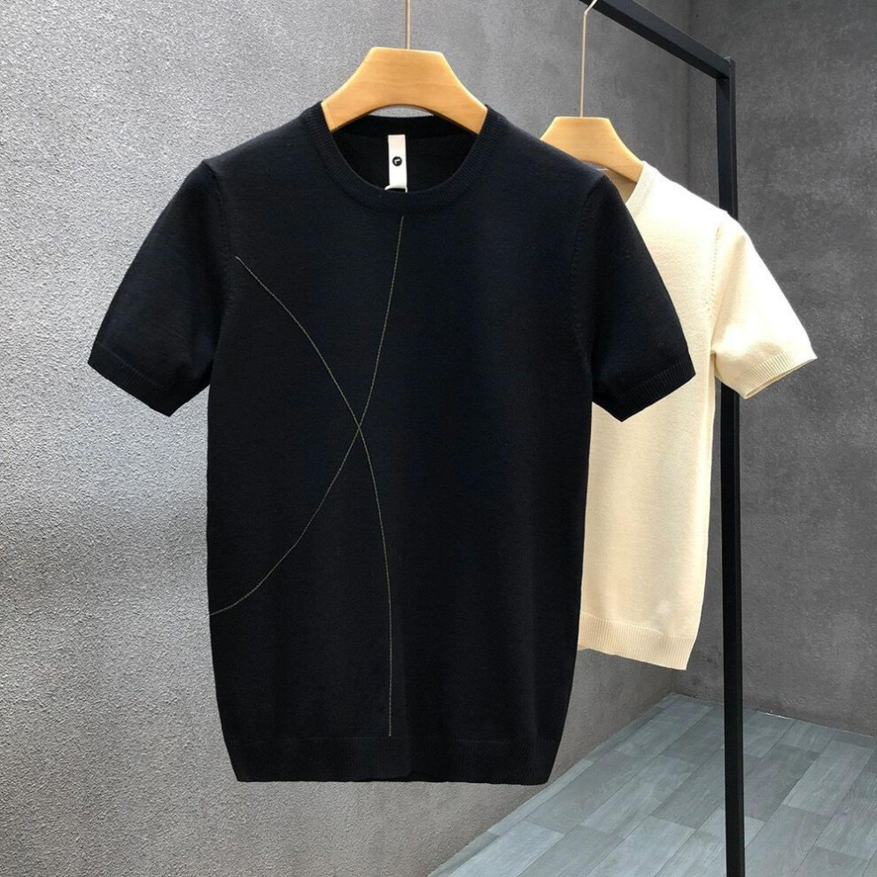 (black, Medium) Men's Slim Fit Ice Silk Half-Sleeve T-Shirt - Stylish and Mature Henry Shirt