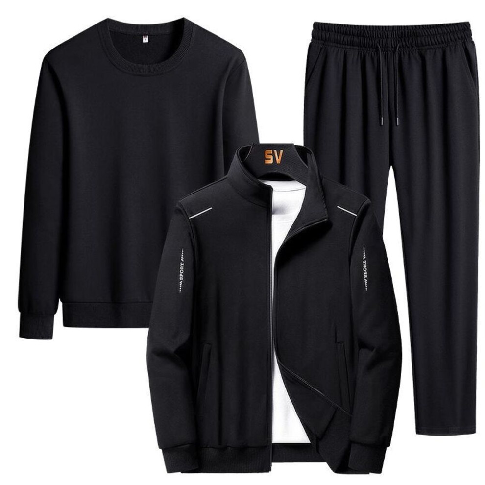 (black, 5XL) Men's Plush Cardigan Suit Set, Plus Size M-8XL, Available in Three-Piece or Two-Piece Options