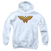 Trevco Sportswear JLA834-YFTH-1 DC Wonder Woman Airbrush WW Youth Hooded Sweatshirt, White - Small