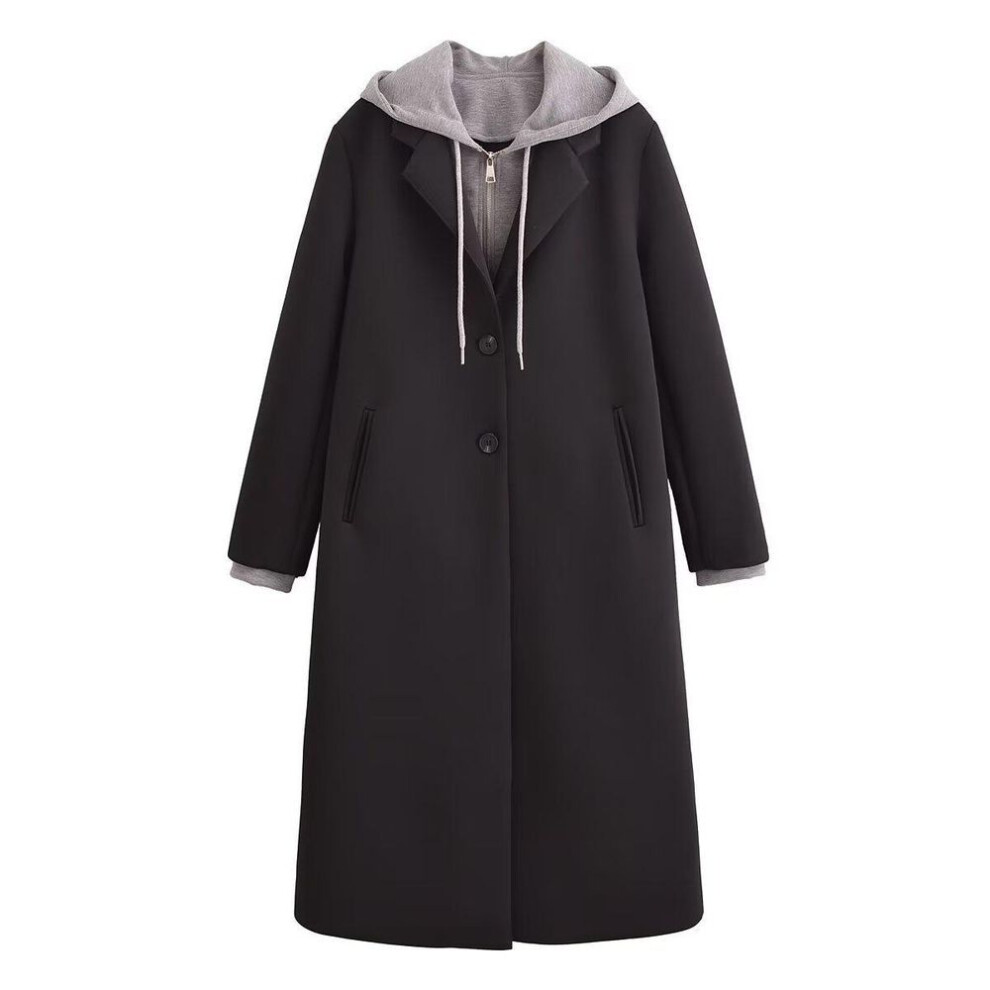 (black, Large) "ZA Women's European/American Hooded Detachable Coat - Autumn/Winter Style