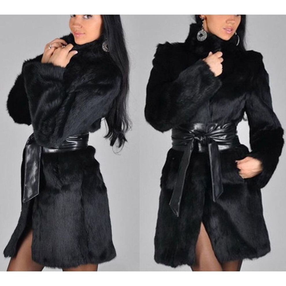 (XXL) "Mid-Length Women's Faux Mink and Fox Fur Coat
