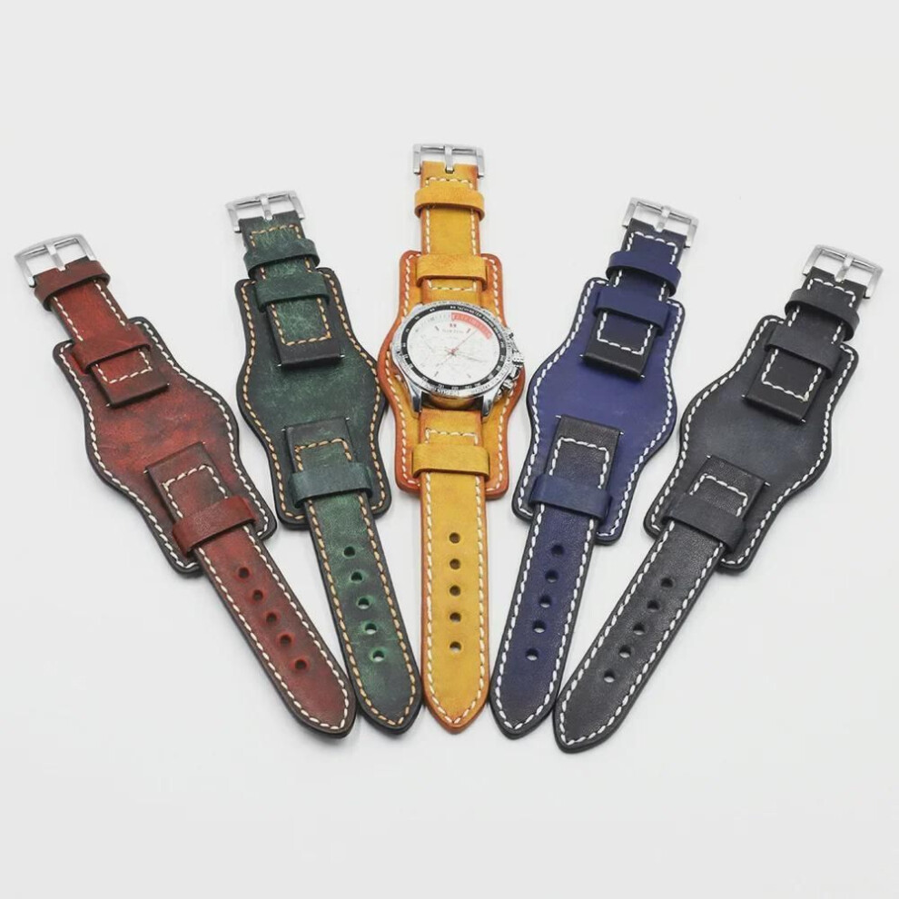 (black, 20mm) Vintage 70s Hand-Rubbed Rough Leather BUND Watch Strap