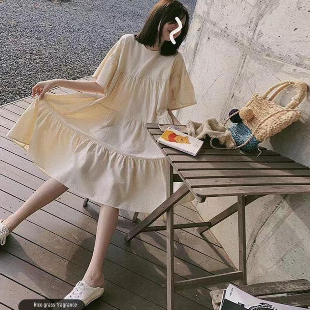 (apricot, XL) "maternity Summer Long Skirt: Korean, European & American Style Fashion For Hot Moms - Large Size Dress