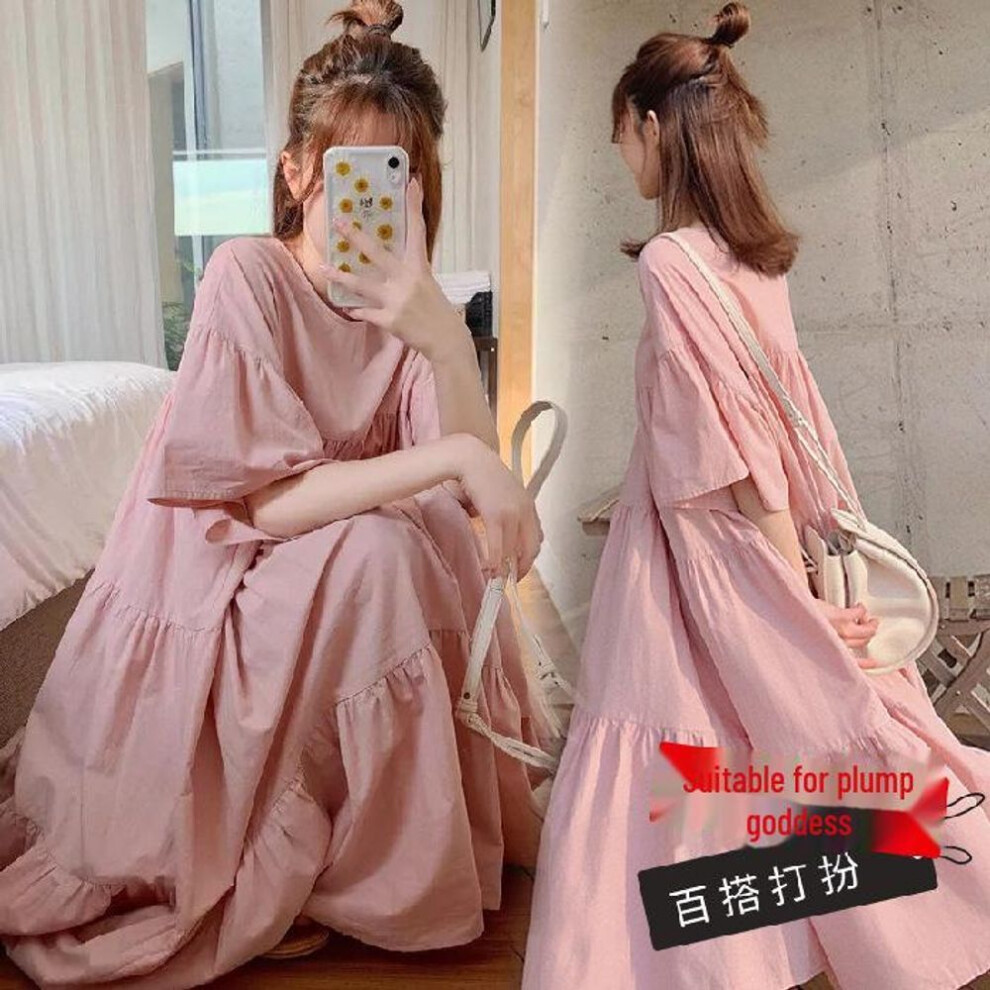 (pink, M) "maternity Summer Long Skirt: Korean, European & American Style Fashion For Hot Moms - Large Size Dress
