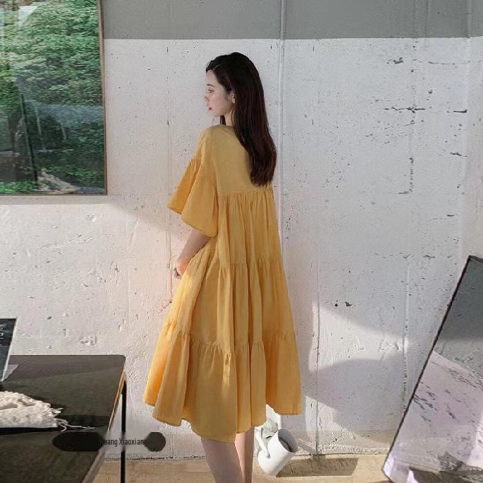 (yellow, 4XL) "maternity Summer Long Skirt: Korean, European & American Style Fashion For Hot Moms - Large Size Dress