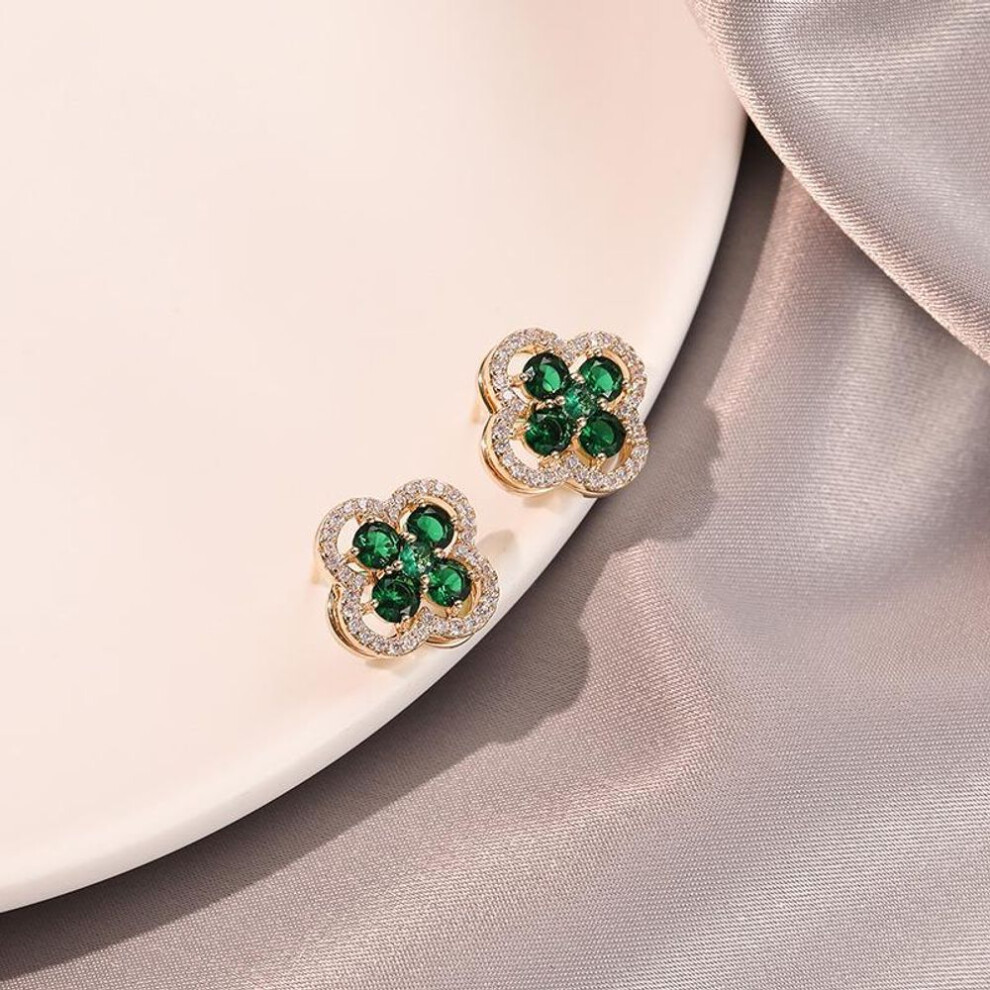 (18K Gold) "emerald Zircon Rotatable Earrings: Elegant 2023 Design