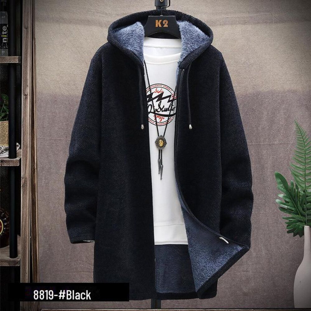 (black, 4XL) Men's Korean Style Hooded Knit Cardigan - Trendy Autumn/Winter Sweater Jacket