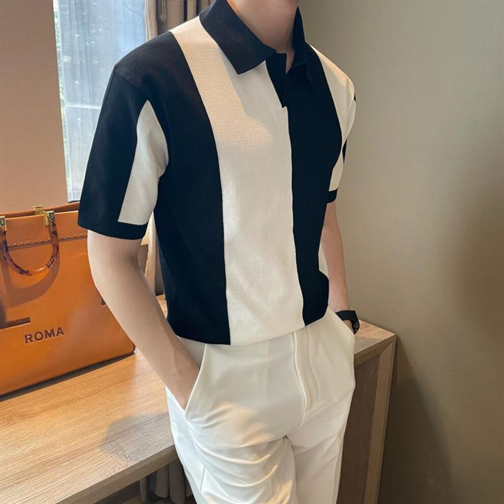 (black, XL) "Men's Slim Fit Ice Silk Polo Shirt - Short-Sleeved Korean Style Casual Lapel T-Shirt