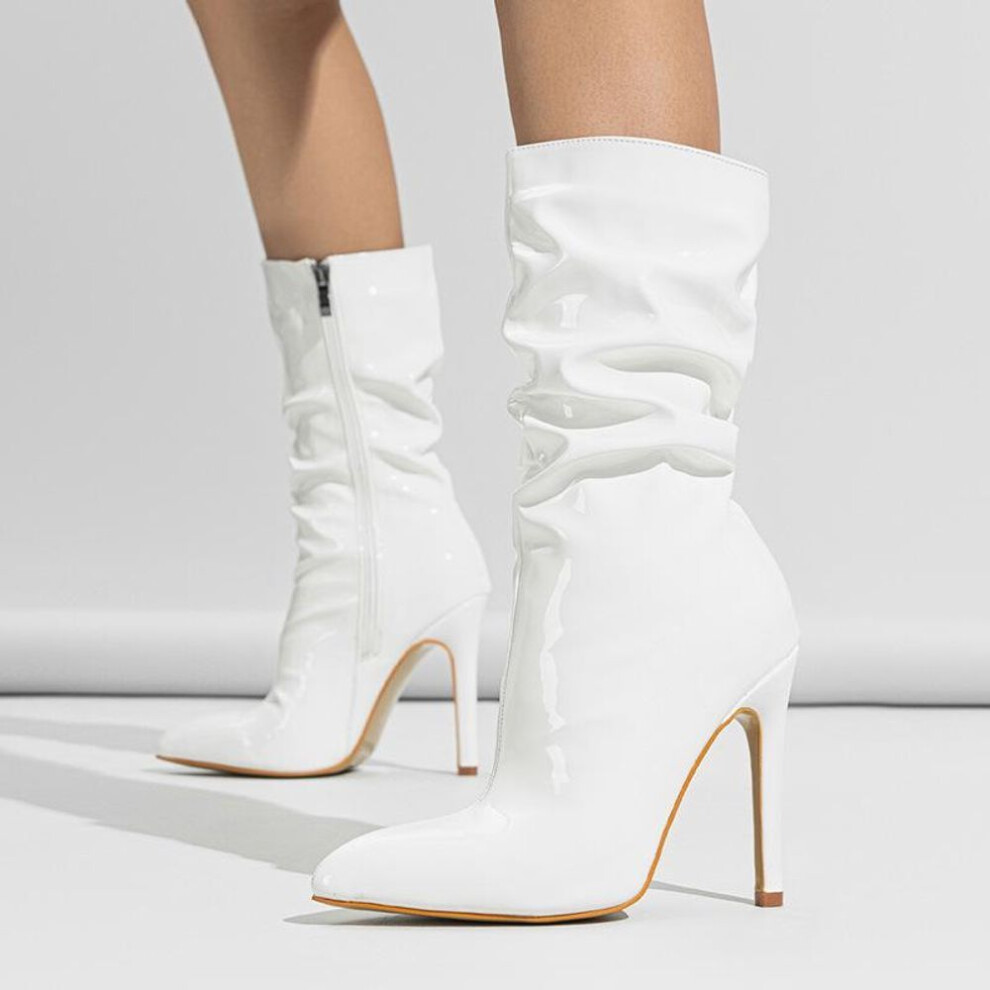 (white, 38) European and American Style Patent Leather Stiletto Over-the-Knee High Boots (10cm Heel)