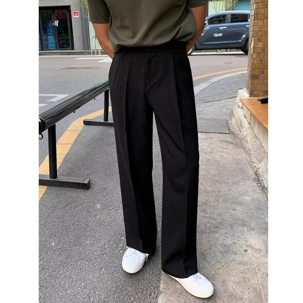 (black, 2XL) Men's Straight Drape Trousers - Casual, Loose, Trendy Suit Pants For Spring And Autumn