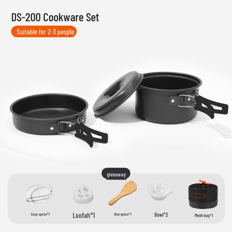 (black) DS-200 Portable Camping Stove Set: Non-Stick Pan for 1-2 Persons