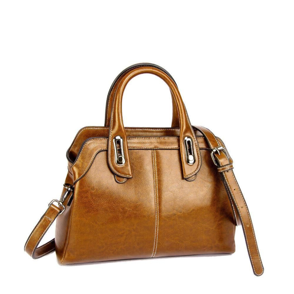 (brown) "Genuine Leather Large Capacity Fashion Handbag for Women - Crossbody Shoulder Bag for Middle-Aged Ladies