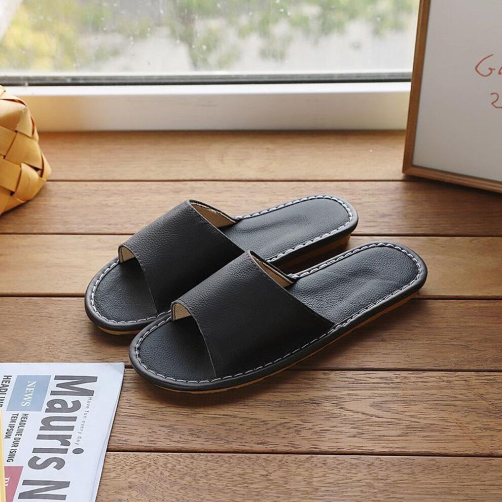 (black, 28 fits 41-42) Women's Genuine Leather Non-Slip Indoor Summer Sandals - Soft, Waterproof, Odor-Free, Cowhide Slippers for Couples