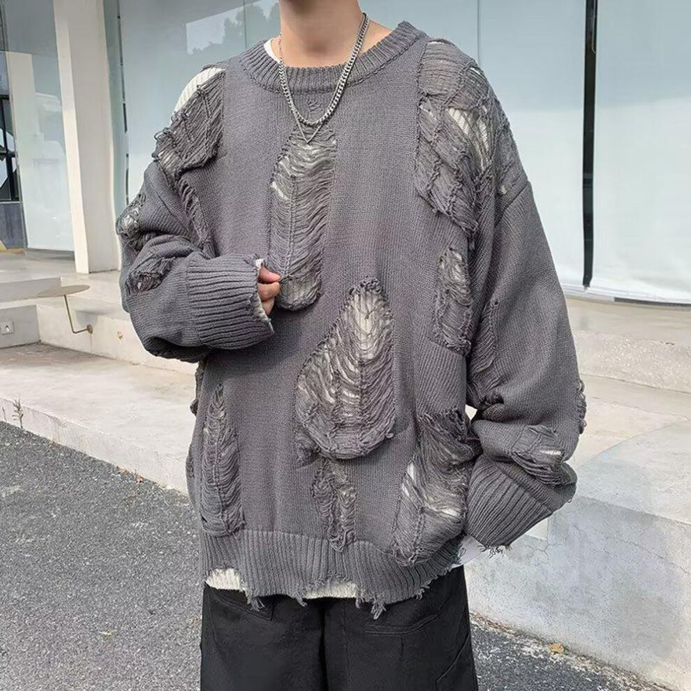 (gray, Extra Large (XL)) "Men's Retro Double-Layer Round Neck Sweater - Trendy Couple's Knit Pullover