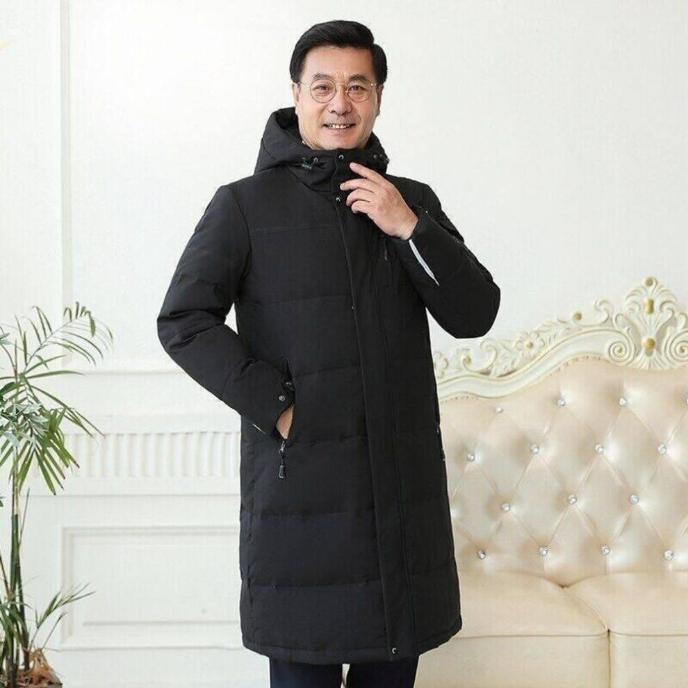 (black, 3XL) "2022 Men's Long Down Jacket For Middle-aged And Elderly - Warm Hooded Winter Coat