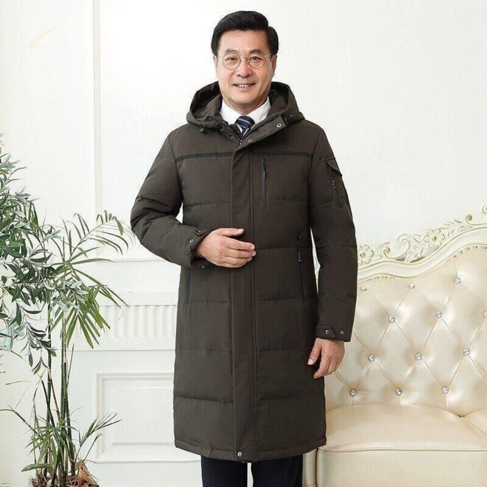(green, 2XL) "2022 Men's Long Down Jacket For Middle-aged And Elderly - Warm Hooded Winter Coat