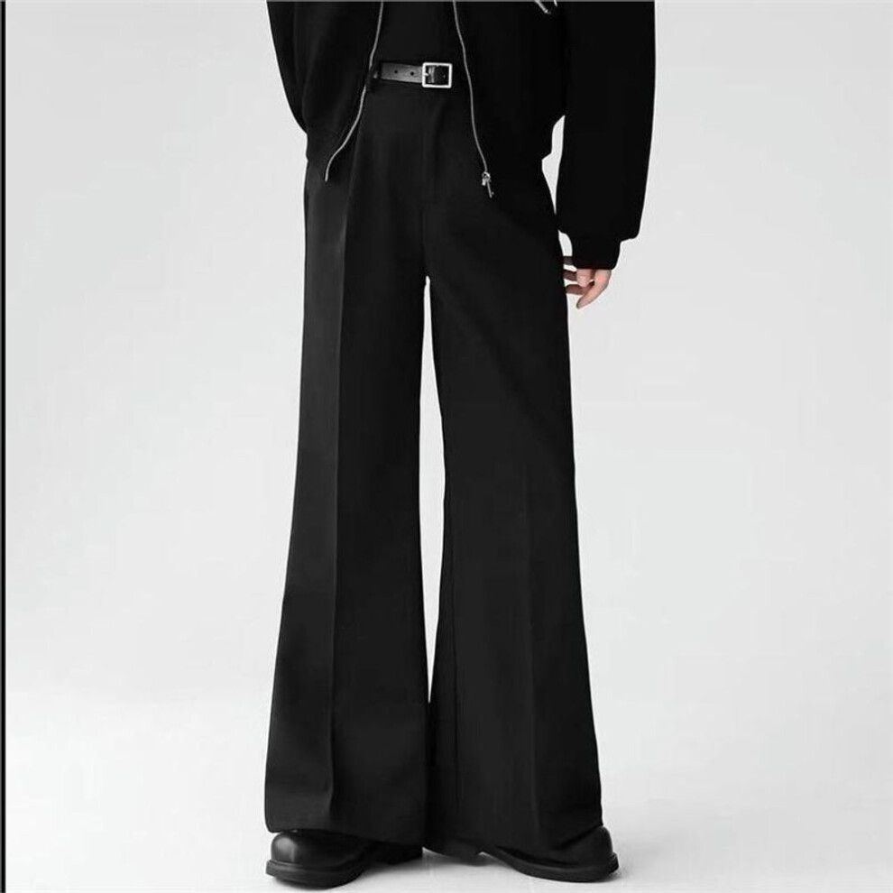 (black, M) Men's Black Loose Straight Wide-Leg Draped Trousers