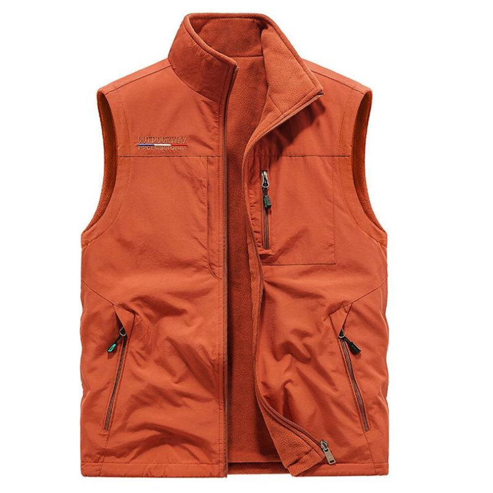 (brick red, 4XL) Men's Reversible Fleece-Lined Winter Work Vest with Pockets