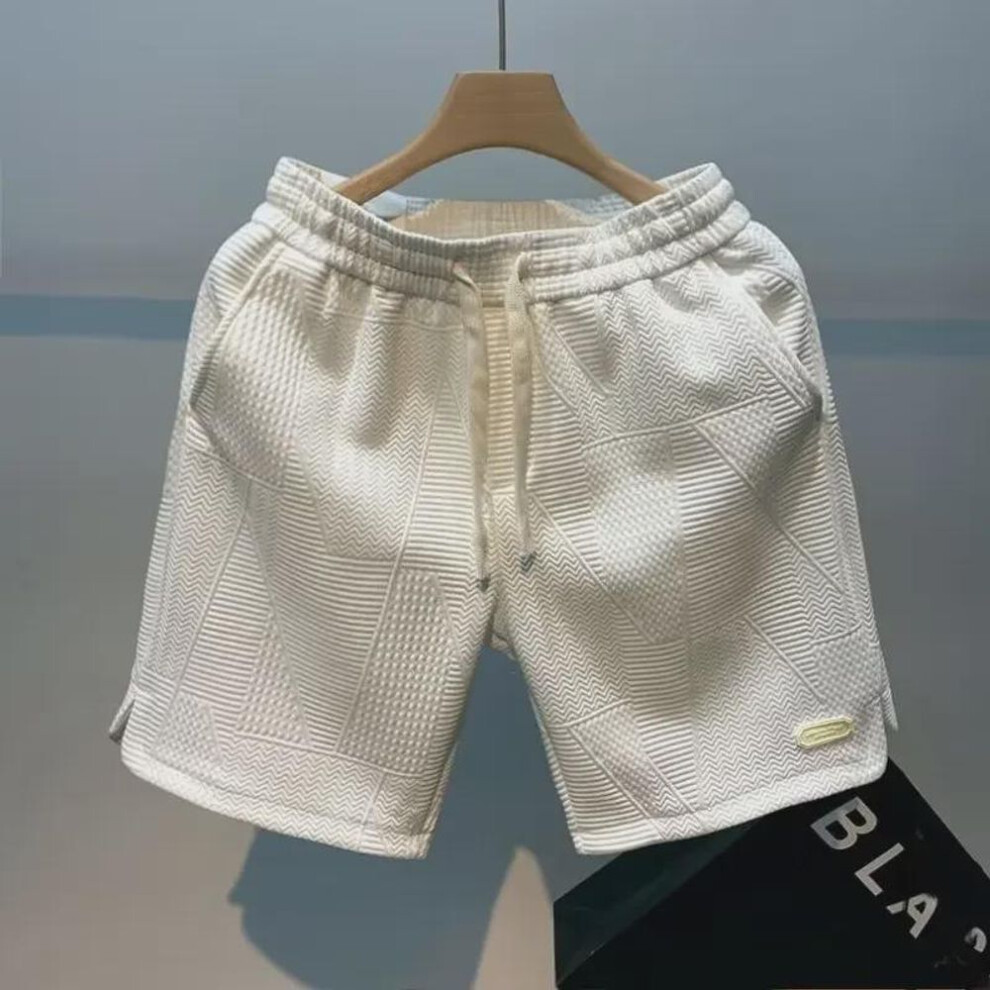 (white, Double Extra Large) Men's Trendy Loose-fit Waffle Sports Shorts - Casual Summer Five-point Beachwear