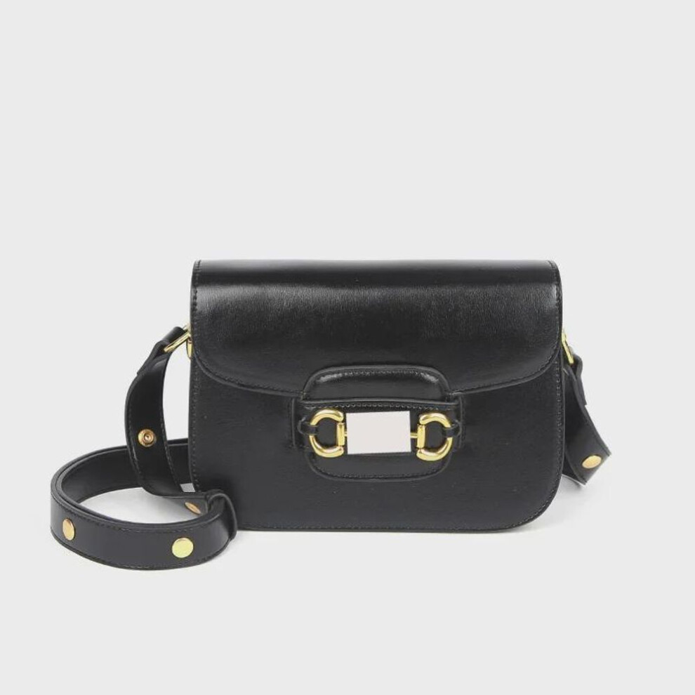 (black, 19x6x14cm) "2024 High-End Genuine Leather Women's Saddle Bag - Trendy Single Shoulder and Crossbody Design