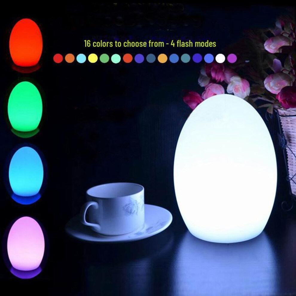 (Egg Lamp 15x21CM: Battery-Powered) Rechargeable Remote-Control LED Table Lamp - Egg-Shaped, Colorful Night Light for Restaurant and Bedroom Decor
