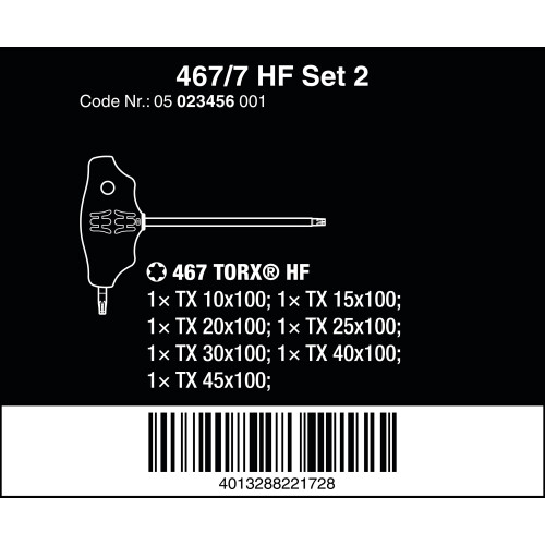 Wera Tools 467/7 TORX HF Set 2 Screwdrvr Set T-Handle TORX 7 pcs 2