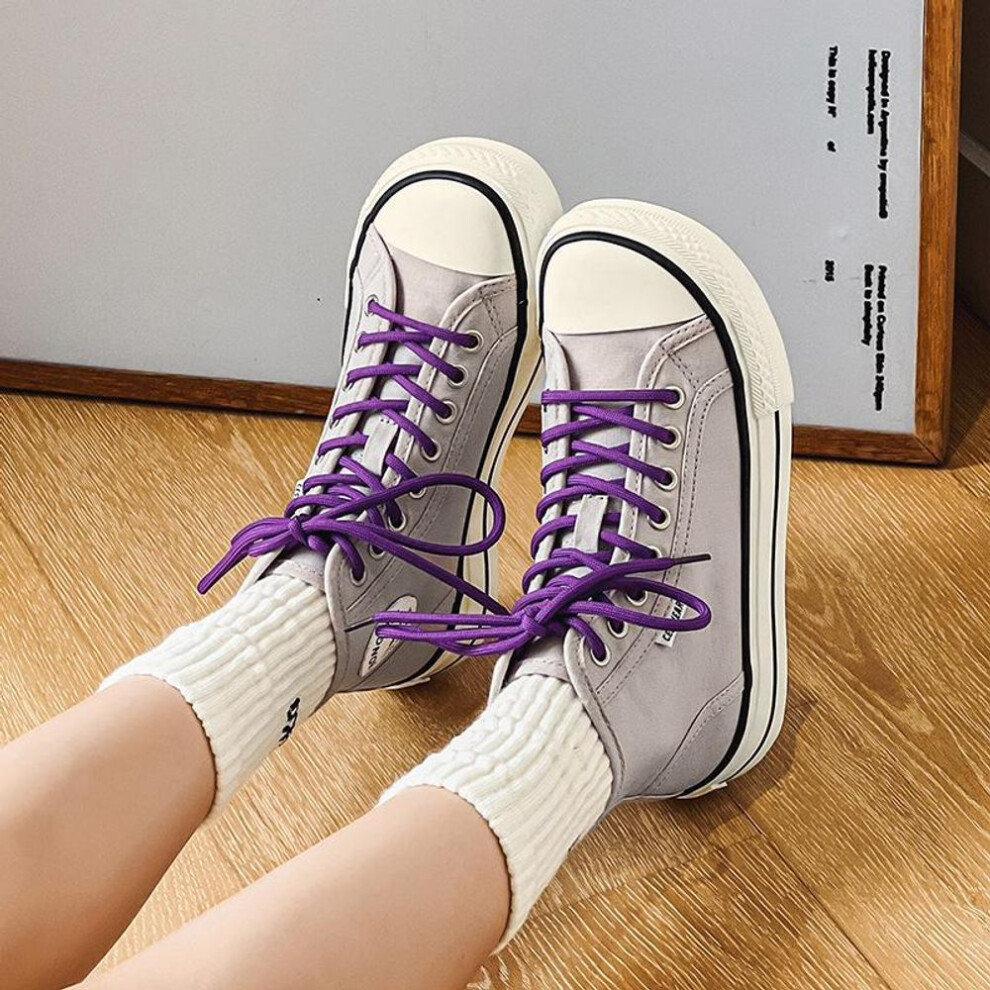 (light purple, 36) "2023 Summer Women's High-Top Mango Head Canvas Sneakers, Square Toe, Thick Sole, All-Match for Students
