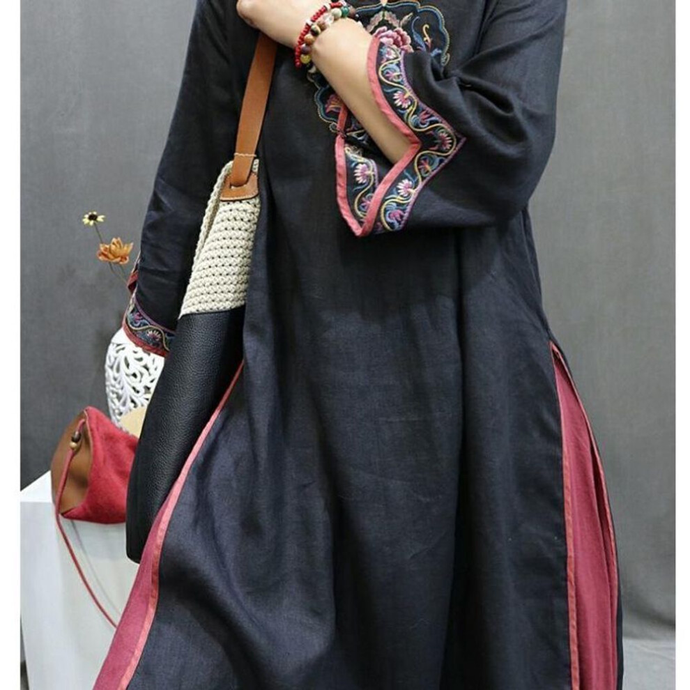 (black, M 80-100) "women's Chinese Retro Embroidered Skirt Dress - Plus Size