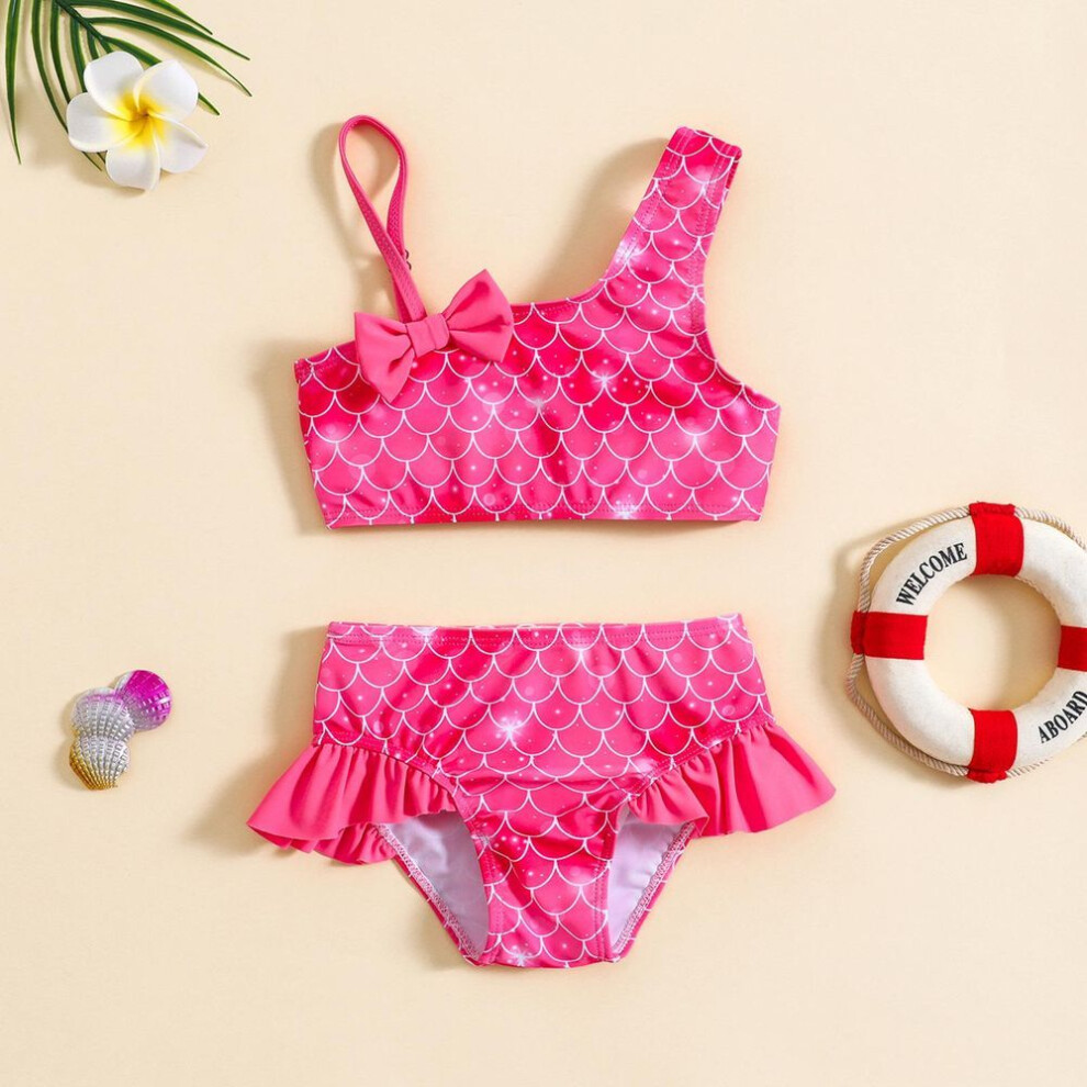 (red, Size 110) "toddler Girl One-shoulder Bow Bikini Swimsuit