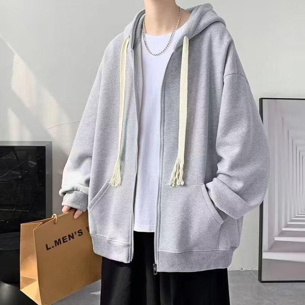 (gray, 3XL) Men's Trendy Hooded Cardigan Sweatshirt - Versatile Loose-Fit Top for Spring and Autumn