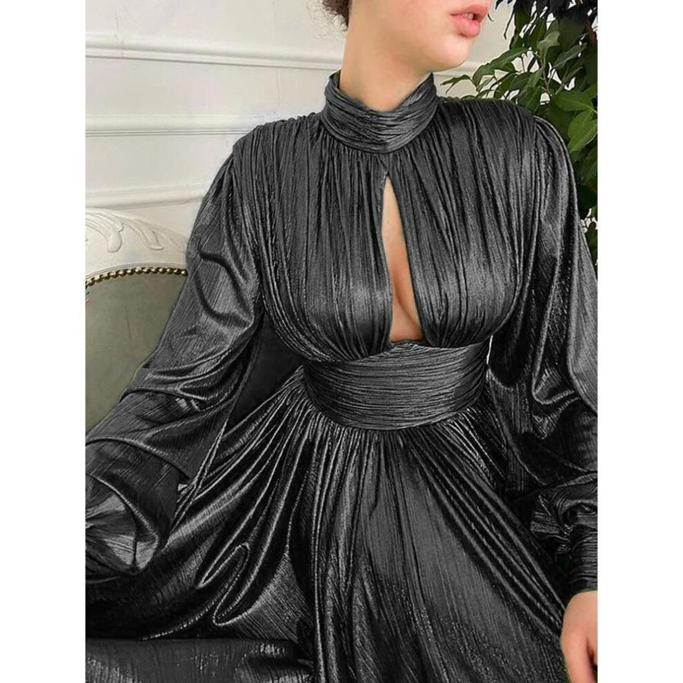 (black, Large) "2025 Spring/Summer Avocado Green Halter Neck Swing Maxi Dress