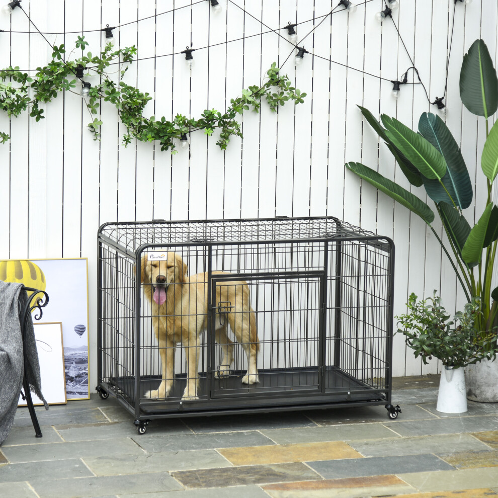 Pawhut 81X125cm Metal Dog Cage Kennel W/ Locking Door & Wheels Pets Extra Large